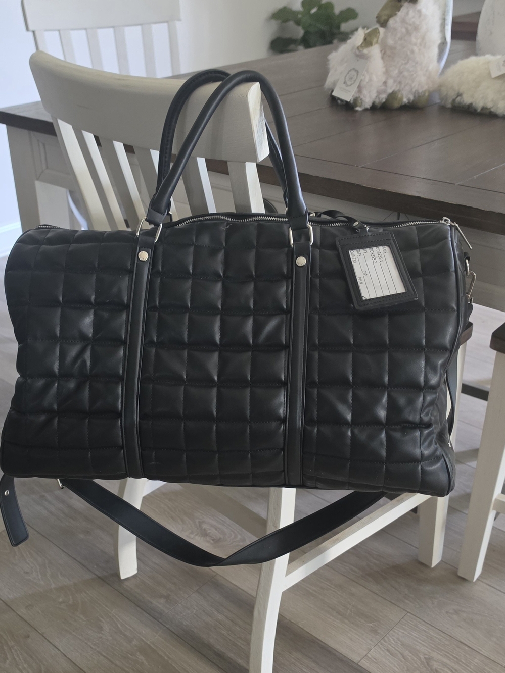 Steve Madden Quilted Black Crossbody Weekender Bag